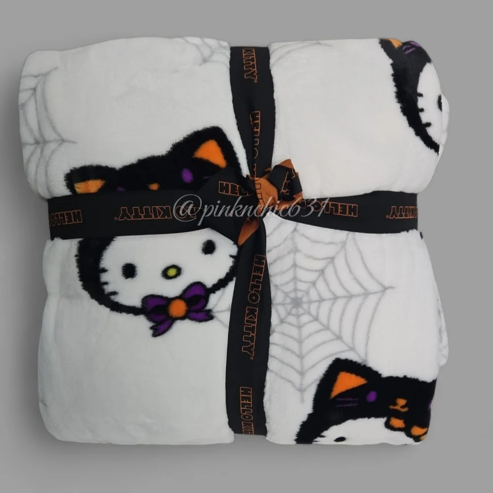 Sanrio Hello Kitty Halloween Cat Costume With Spider Webs Plush Throw Blanket
